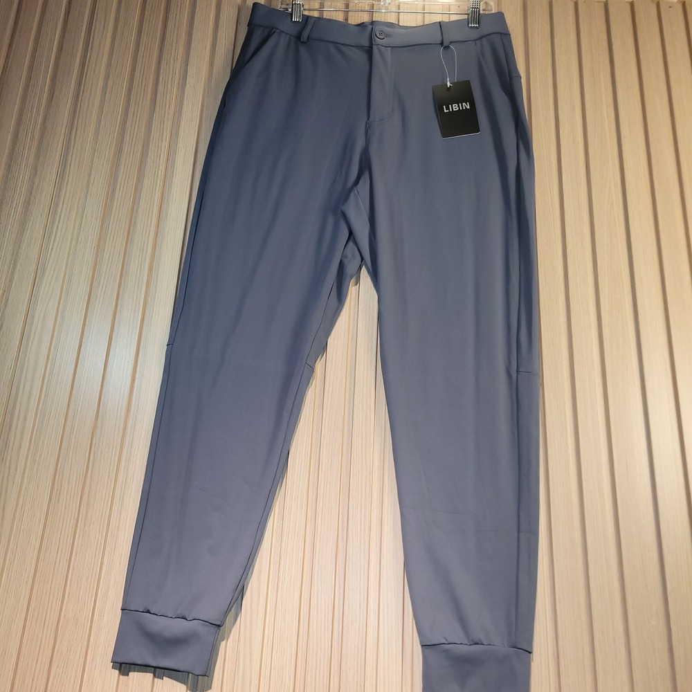 Libin Mens Golf Jogger Pants Gray Blue Tapered Performance Active Trousers Large
